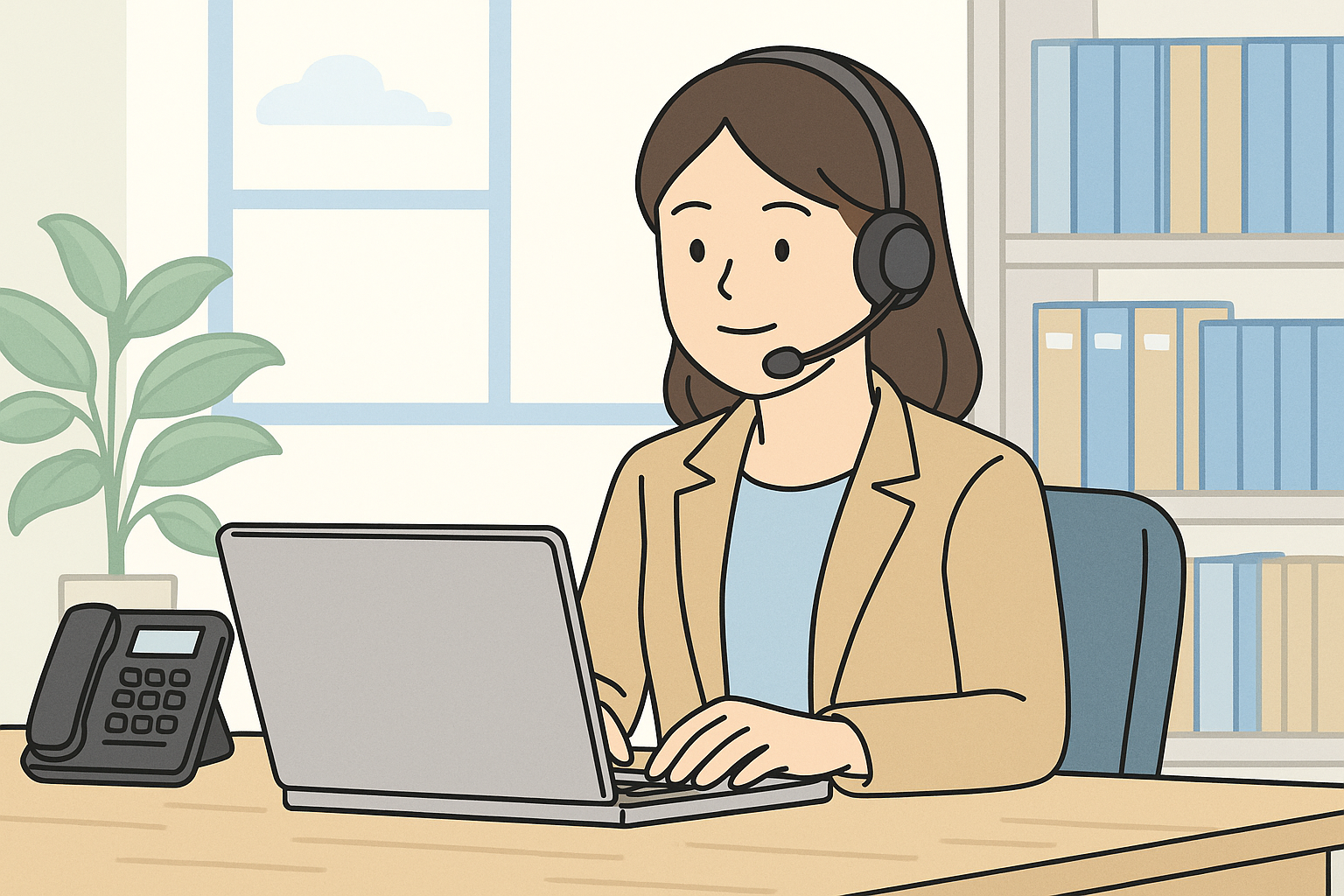業務中の女性のイラスト